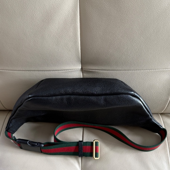 Authentic Gucci Logo Belt Fanny Waist Leather Black Bag Large Unisex - Picture 5 of 11